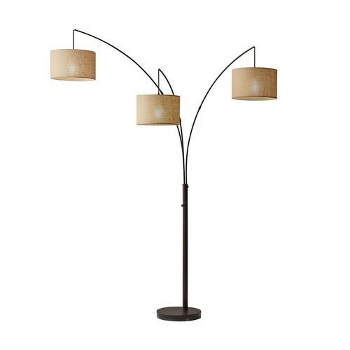 Adesso Arc Floor Lamp with 3 Movable Shades & Dimmable Brightness - Perfect Lighting for Bedroom, Living Room and Corner Decor, Antique Bronze