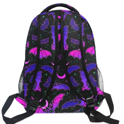 MNSRUU Student School Bag Purple Bat Gothic Backpack for Girls Boys College Bookbag Laptop Rucksack Travel Backpack for Adult Teen Casual Daypack