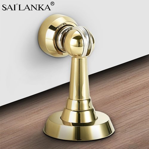 SAILANKA Magnetic Door Stop Brass Heavy Duty Door Stopper Keep Door Open Door Catch Holder with Screws for Wall & Floor Mount, 4P, Bright Gold