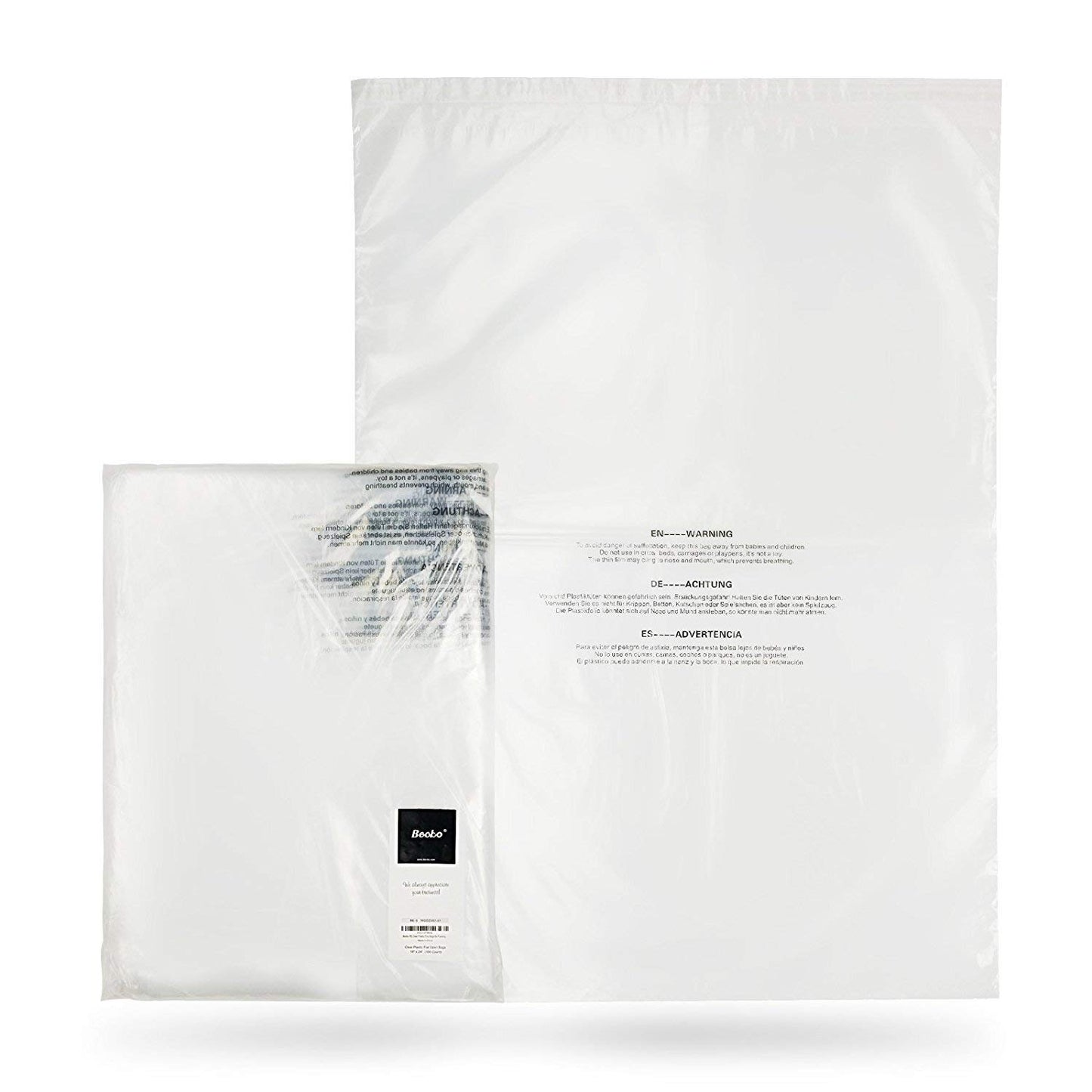 Becko US 18 X 24 Inch (100 Count) Self Seal Clear Poly Plastic Bags with Suffocation Warning for Shipping, Packaging Clothes, Backpacks, Bedding, Dustproof & Permanent Adhesive