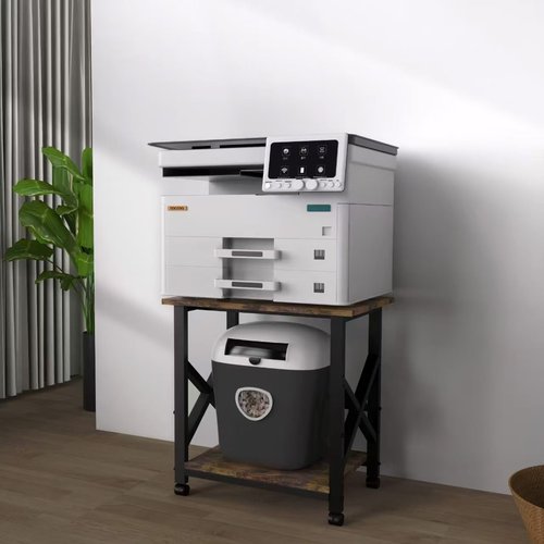 MILEFA Large 23.6 x 23.6 Inches Printer Stand with 3 Tiers, Height Adjustable Storage Shelf, Rolling Printer Cart with Industrial Wheels - Rustic Brown Home Office Printer Table