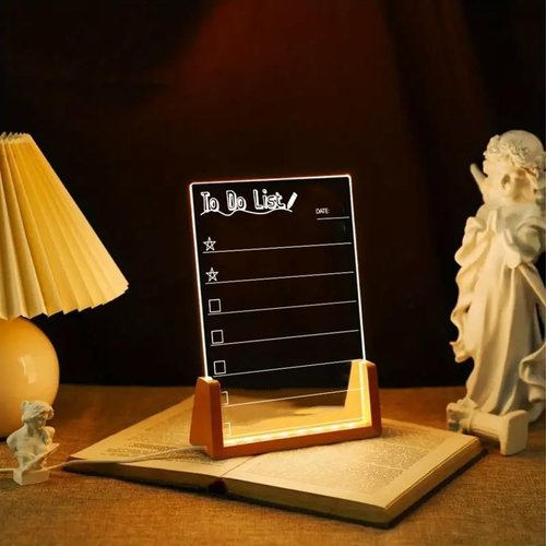WELOPOP to Do List Acrylic Wet Dry Erase Board, DIY Daily Reminder Planner, Desk Decoration, Transparent Desktop Sticky Note Memo Whiteboard Notepad LED Message Board, Glowing Desktop Note Board