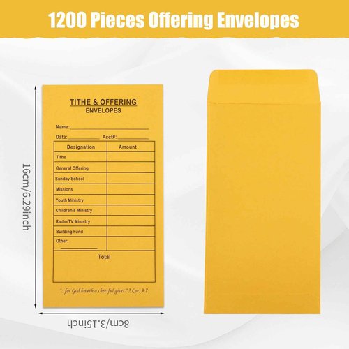 1200 Pcs Church Offering Tithe Donation Envelopes 6.5 x 3.5 Inch Golden Paper Tithes and Offering Envelopes for Church Tithing Checks and Cash Envelopes for Offering (1200, Tithes And Offering)