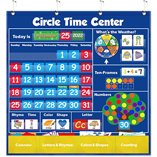 Torlam Circle Time Learning Center, Kindergarten Preschool Classroom Must Haves, Kids Calendar Pocket Chart Color Season Counting Letter Ten-Frame Set Weather Chart, Toddler Learning Activities