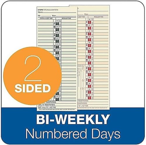 Lathem 1275 Time Card - Bi-Weekly, Two-Sided, 3.5 x 9 Inches | Box of 500