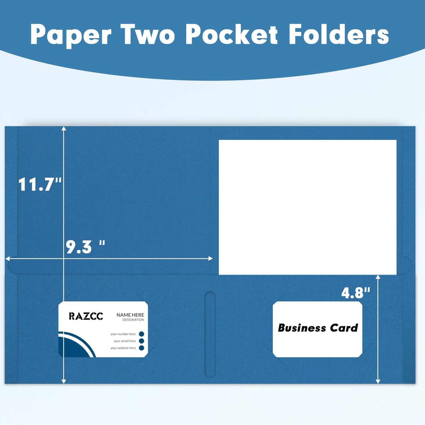 Two Pocket Folders, RAZCC 75 Pack 2 Pocket Folders Fit Letter Size Paper, Paper Folders with Pockets for School Office Business Home (Navy Blue)