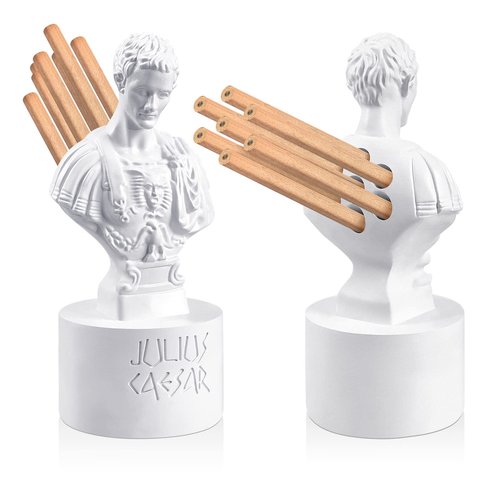 Jecery Ides of March Pencil Holder Julius Caesar Ides of March Pen and Pencil Holder Resin Julius Caesar Funny Bust Statue Pen for Desk Teacher Office Organizers Gift Decor