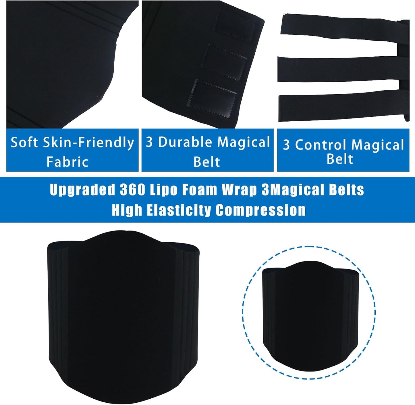 YNEANZD Lipo Foam 360 - Adjustable Ab Board for Post-Surgery Recovery | Black Compression Waist Cincher