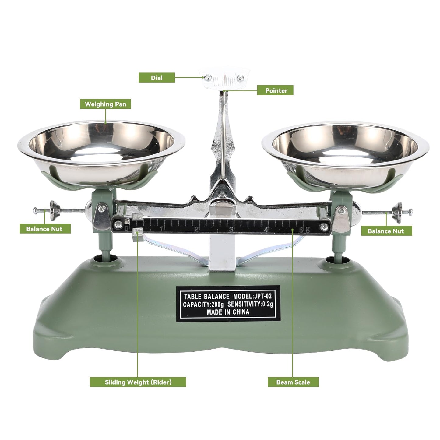 200g/0.2g Mechanical Balance Scale with Stainless Steel Weighing Pan, Calibration Weights for Science Lab and Classroom Teaching Tool