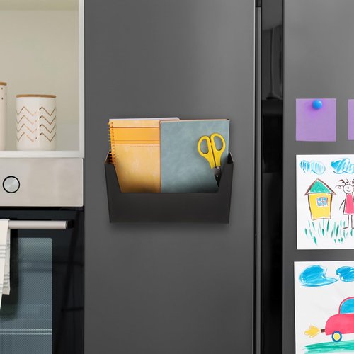 uxcell No Drilling File Holder, 2 Pcs Wall Mount File Organizer Magazines Organizer Door Mount Wall Hanging Pocket with Adhesive Pad, Black