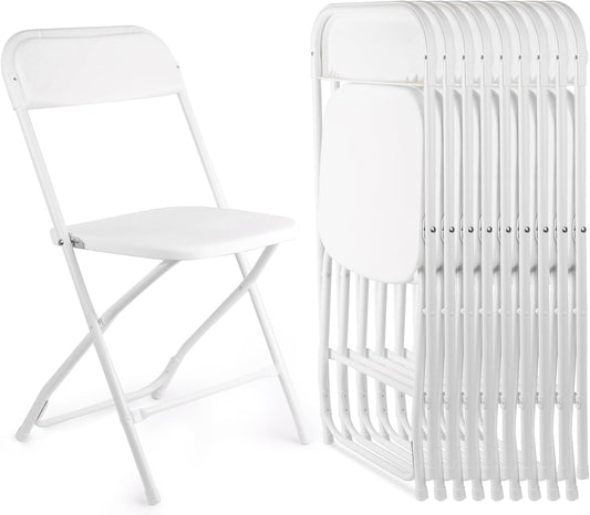 White Folding Chairs - 10 Pack Portable Stackable Design | Durable Indoor/Outdoor Use, 400lbs Capacity