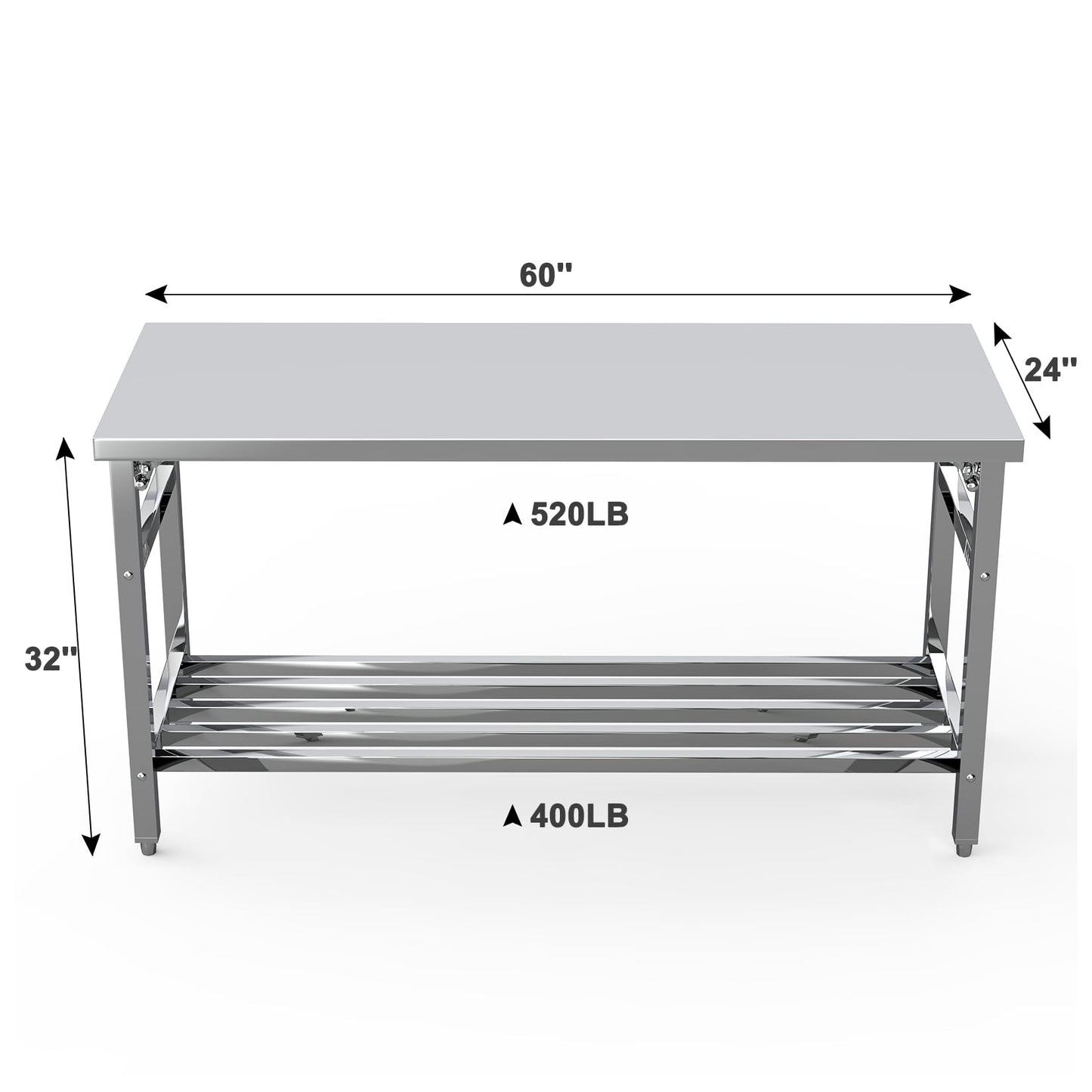 GAOMON Stainless Steel Prep Table 24 x 60 Inch, Worktables & Workstations, NSF Commercial Heavy Duty Stainless Steel Folding Work Table with Adjustable Undershelf for Kitchen Dining Home