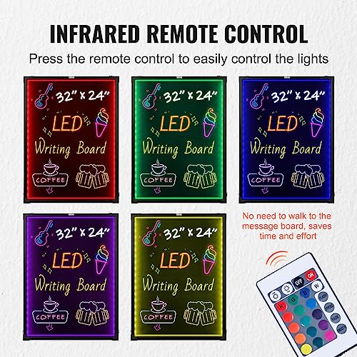 VEVOR 32 x 32 Inch LED Message Board with Remote, Neon Sign, Illuminated Chalkboard with 8 Fluorescent Markers