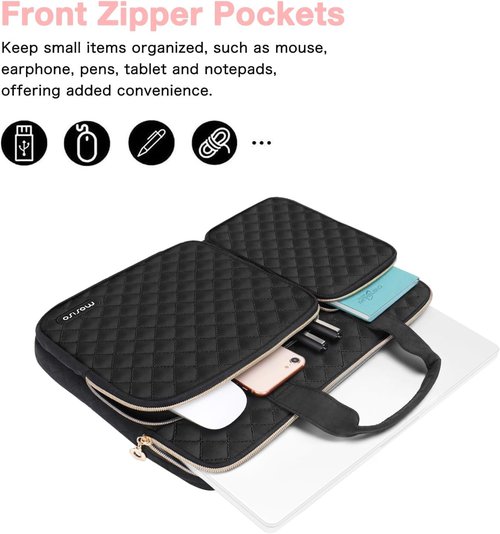 MOSISO 360 Protective Laptop Case - 16" & 15-15.6" Sleeve for MacBook Pro & More | Black Quilted Design with Pockets & Handle