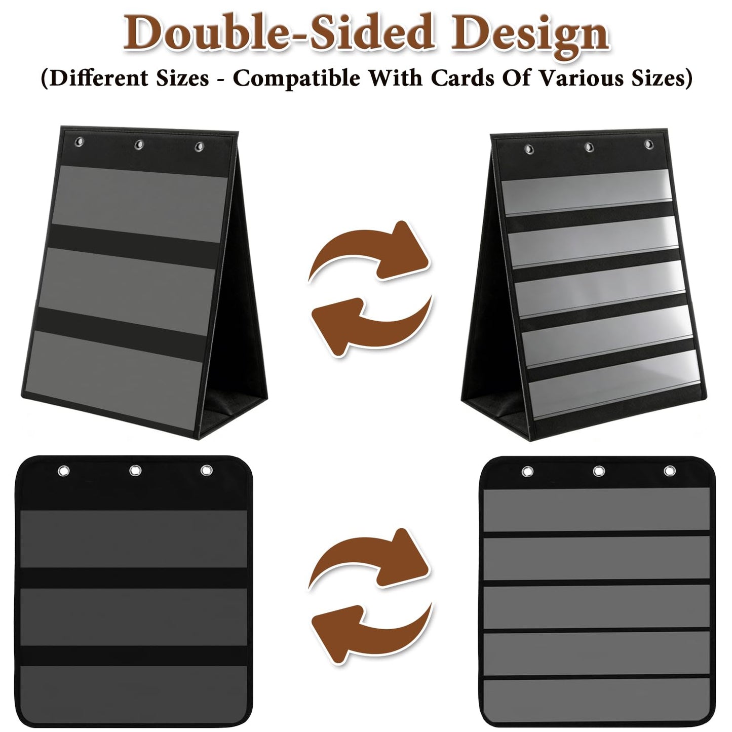 Tabletop Pocket Chart 14x17 Inch - 3 Page Flip Design 8 Sides Portable Sticker Display Stand Oxford Fabric Teaching Organizer for Classroom, Homeschool & Teacher Supplies(Patent Pending)