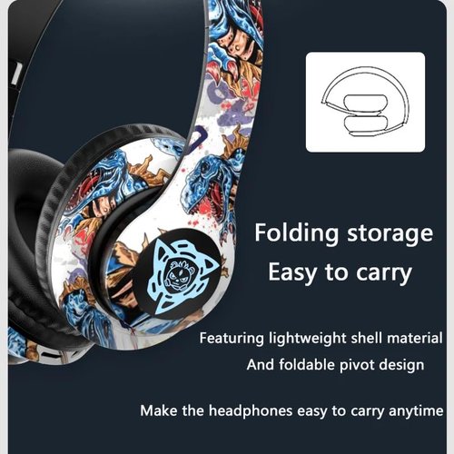 MODIDSTU Graffiti Style Over-Ear Headphones - Wireless Bluetooth 5.0, Hi-Fi Stereo Sound, Comfortable Soft Earpads, 30-Hour Playtime, Built-in Mic for Hands-Free Calls (A)