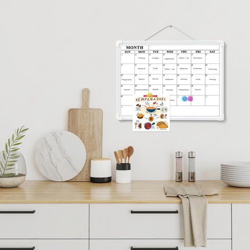 Lumspax Monthly Whiteboard Calendar for Wall, Small 16" x 12" Dry Erase Board with Plastic Frame, Hanging Dry Erase Calendar for Kitchen Planner, Memo, Office