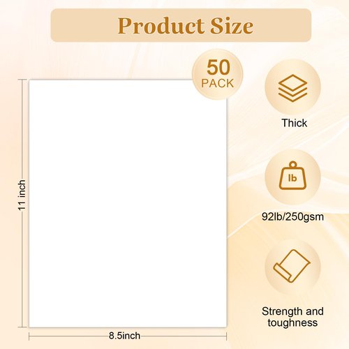 Ftumertly 50 Sheets White Cardstock 8.5 x 11, Card Stock 92lb/250gsm Thick Cardstock, Printer Paper Cover Stock for Invitations, Menus, Scrapbooking, DIY Cards, Wedding