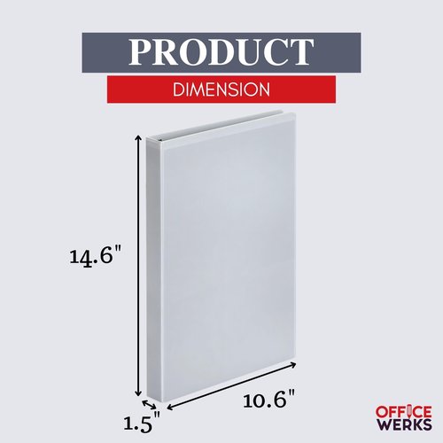 Performore - Office Werks Heavy Duty 2-Pack Legal Size View Binder - 14" x 8.5", White, 1.5 Inch D-Ring, Back Mount Binder