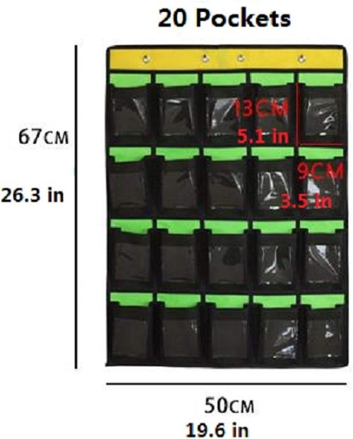 NIMES Hanging Organizer - Classroom Pocket Chart for Cell Phones & Calculators | 20 Clear Card Pockets
