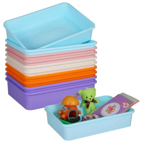 10 PCS Flat Storage Trays 12.4 x 8.5 x 2.8In - Daily Items Organizer Bins Tray for Classroom Art Activity Plastic Stackable Trays File Organizers for School Office Teacher Book Organization