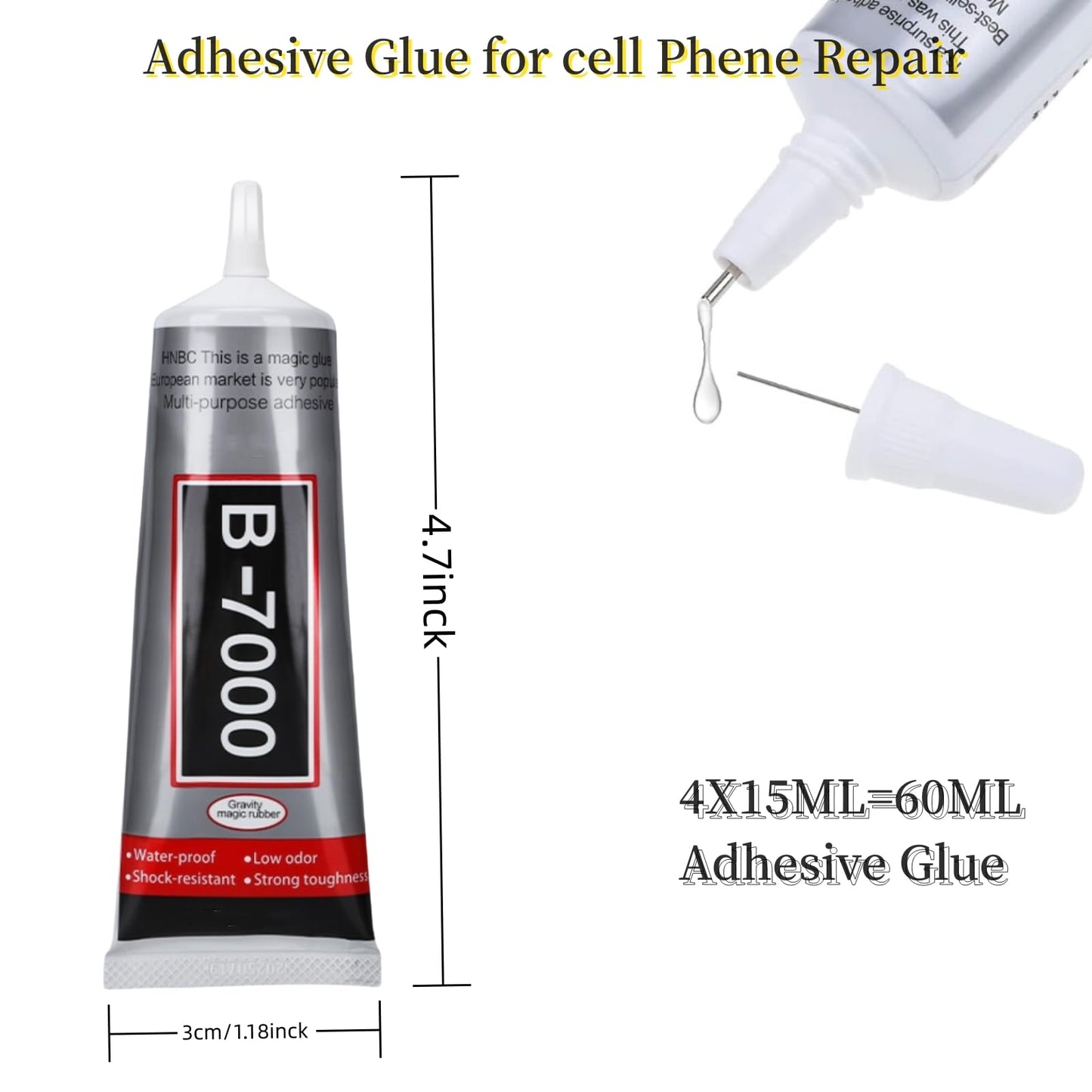 B-7000 Clear High-Viscosity Glue - Perfect for Rhinestones, Jewelry, Beads | Ideal for Fabric, Shoes, Clothes, Phone Screens, Metal, Stone, Nail Art, Glass (4X15ML/0.5oz)