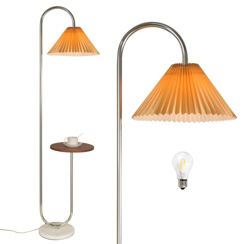 beaysyty Modern Elegant with Tray Floor Lamp for Office Cafe Den Living Room Bedroom, Foot Switch and Chrome Finish, Orange Pleated Cloth Lampshade