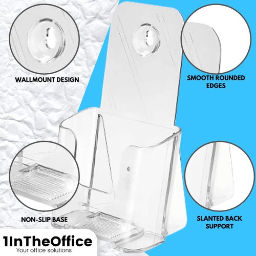 1InTheOffice Acrylic Brochure Holder 4 Pack - Clear, Modern, Portable - Holds Brochures, Flyers, Booklets Up to 4 Inches Wide - Transparent, Home Office