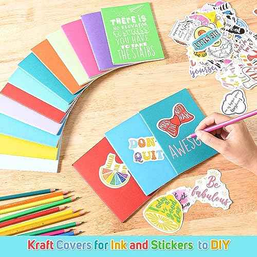 Small Notebook Gifts for Kids: 96 Pack Journals with 96 Motivational Stickers, 60 Page Lined Journals for Writing, Pocket Notebook for Kids Party Favors, Student Gifts, Stocking Stuffers, Mini Journals Bulk