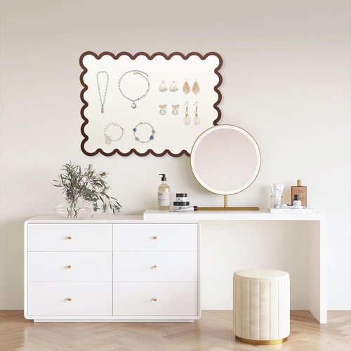 Scalloped Felt Bulletin Board - Self-Adhesive Cork Board Alternative | 31x24 Inches, Beige - Perfect for Home, Office & School