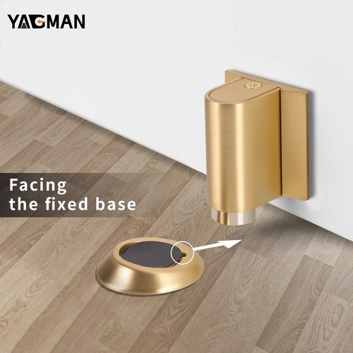 Yagman 3 Pack Magnetic Door Stoppers Retractable Bottom of Door Holder No Drilling Mount Floor Door Stop with Screws and Adhesive Catch Door Keep Door Open Brushed Gold BG-3