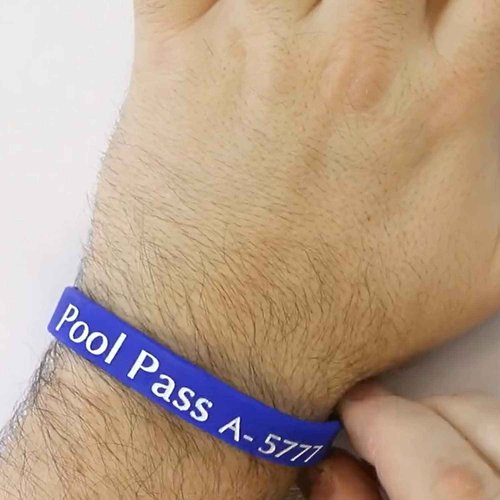 SmartSign (100-Pack) Adults Pool Pass Silicone Wristbands with Consecutive Numbering, Prefix A, 1/16 inch Silicone Bracelet Band, 8“ L x 0.5“ W x 0.06“, Blue and White