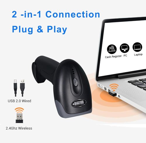 1D 2D QR Barcode Scanner - Wireless Handheld Reader with 2000mAh Battery for Mobile Payments | Ideal for Stores & Warehouses