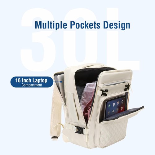MOSISO Travel Backpack - 15-15.6 Inch Quilted Laptop Bag with USB Port & Packing Cubes | Beige