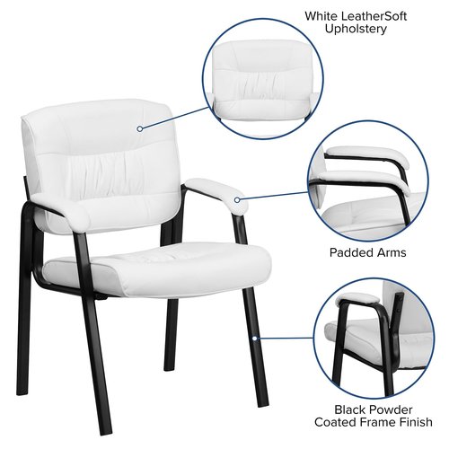 Flash Furniture Haeger White LeatherSoft Executive Side Reception Chair with Black Metal Frame