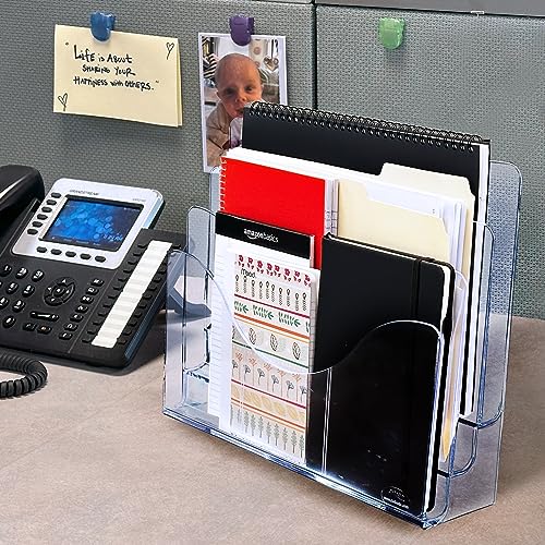 Azar Displays 250099-3PK Three Tier File and Brochure Desktop Wall Organizer Holder with Dividers brochure display stand acrylic file holder, Clear , 3-Pack
