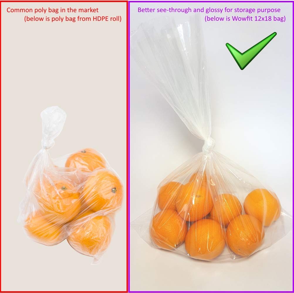 Wowfit Clear Plastic Flat Open Poly Bags - 12x18 Inch, 1.1 Mil | Ideal for Food Storage, Bread, and More