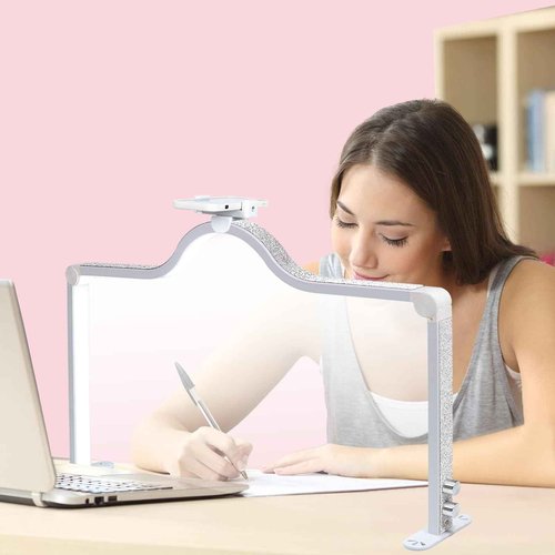 MARYRAIN 34-Inch Nail Light for Desk, 3-Level Dimming Half Moon Light, 3360LM Lamp, Adjustable with Phone Holder, Eye Protection – Ideal for Nail Techs - White