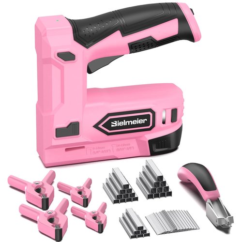 Bielmeier Pink Cordless Staple Gun, 2-in-1 Nail Gun Battery Powered with 2600Pcs Staples and Nails, 4V Brad Nailer Tacker Electric Stapler for Upholstery, Material Repair, Carpentry, Wood, DIY