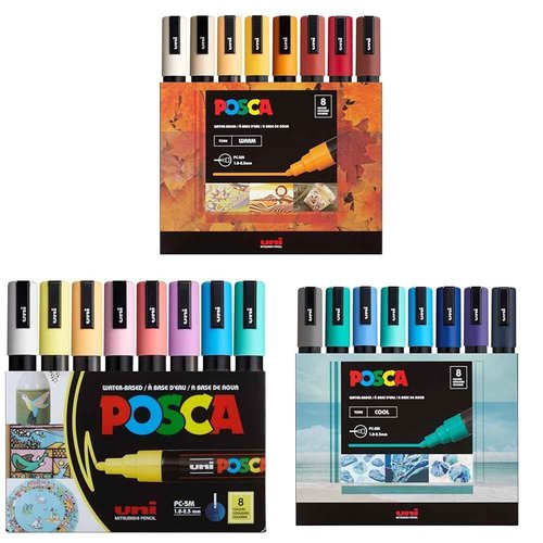 Posca Markers Bundle - 24 Medium Paint Markers: 5M - 8 Warm + 8 Soft + 8 Cool Tones