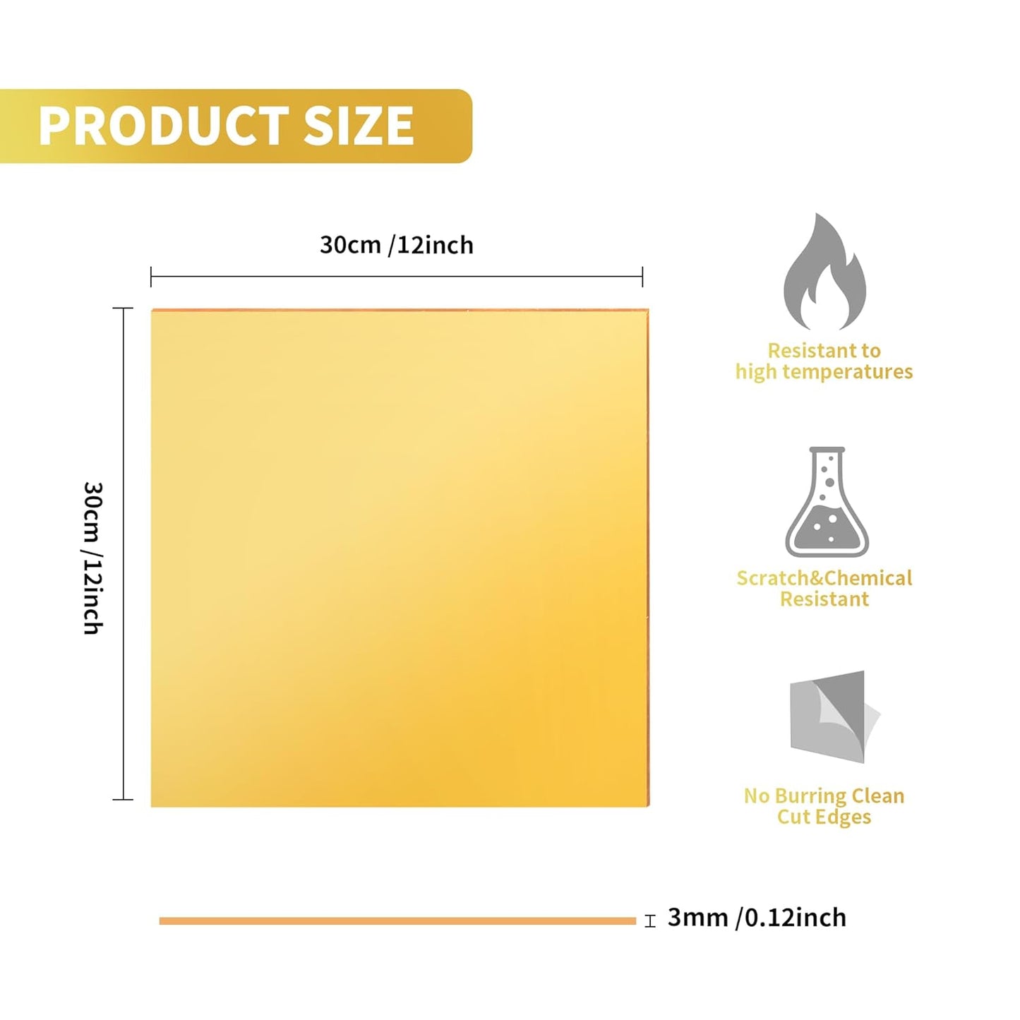Skiennix Gold Mirrored Acrylic Sheets - 12 x 12 Inch, 1/8 Inch Thick for DIY Crafts & Art Display
