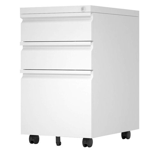 AnoYishev 3 Drawer Mobile File Cabinet Under Desk Office, with Lock, Fully Assembled Except Casters, Under Desk Metal Filing Cabinets, Legal/Letter/A4 File (White)