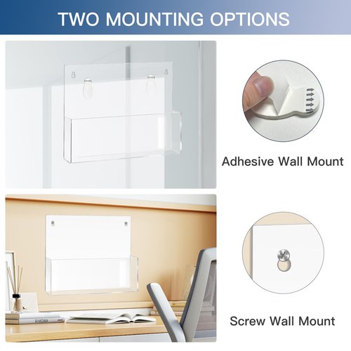 JUESHA 2 Pack Clear Acrylic File Holder Wall Mount Self Adhesive, Legal Size Hanging Paper Organizer, Wall Pocket File Holder Storage for Letter Folder Brochure Magazine Bookshelf Literature Display