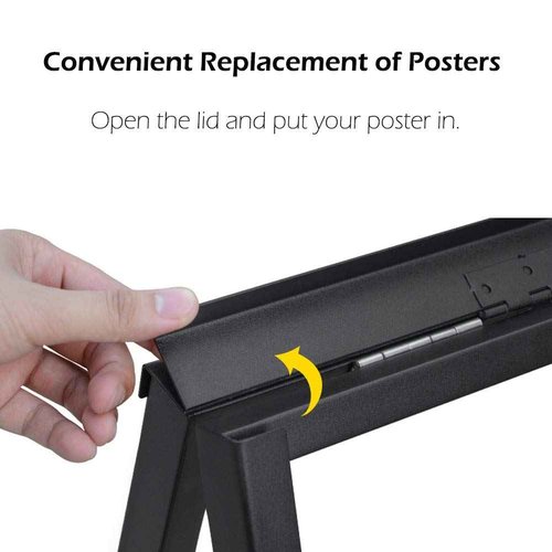 SCZS 24x36 Inches Double Sided Heavy Duty Slide-in Folding A-Frame Sidewalk Curb Sign Stand Display Poster Boards Poster Holder Frame Chalkboard Sign, (Black-Metal)