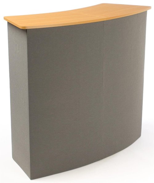 Portable Trade Show Counter, Sets Up in Minutes, Includes Gray Hook & Loop-Receptive Fabric Front and MDF Countertop with Natural Wood Finish – Stands 37-1/2” Tall