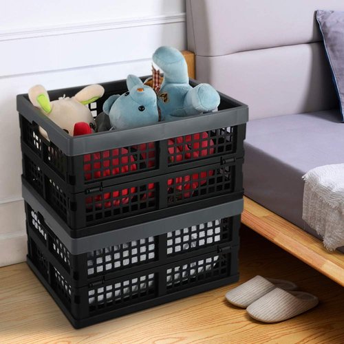 Anbers 3 Packs 16 Quart Plastic Foldable Storage Crate, Small Collapsible Storage Crate Basket