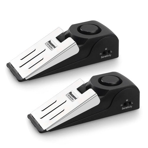 Rosoenvi 2 Pack Door Stop Alarm, Door Stopper with 120DB Security Alarm, Floor Wedge Door Stop Siren, Door Security Devices for Traveling, Apartment, Hotel and Home, Black