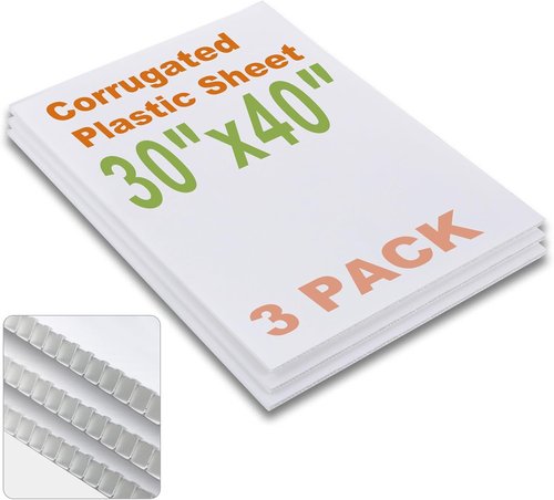 Falling in Art 30x40 Corrugated Plastic Board - 3 Pack White Double-Sided Blank Sheets for Indoor/Outdoor Use