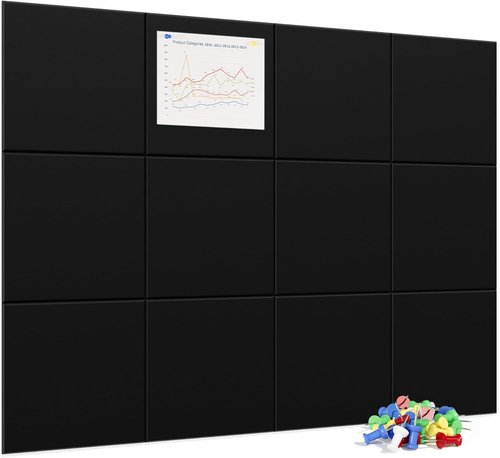 Neatsure Large Cork Board - 48" x 36" Bulletin Board with 12 Felt Tile Panels | Black Tack Board for Office