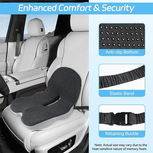 Memory Foam L-Shaped Integrated Seat Cushions & Car Seat Cushion - Coccyx Tailbone Pain Relief, Posture Corrector, Breathable Ergonomic Design for Office Chair, Home, Car, Long Drives (A)